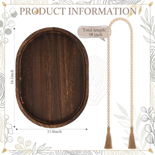 Mumufy 16" x 11.8" Oval Decorative Tray with 58" Bead Garland, Deep Brown - color: Deep Brown, size: 16" x 11.8" Oval