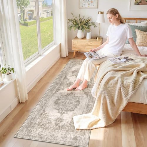Runner Rug 2x5 Washable Rugs: Vintage Hallway Kitchen Runner Non Slip Low Pile Rug Runner Soft Stain Resistant Indoor Carpet Runners for Entryway Hall Bedroom Bedside (Taupe, 2'x5') - color: Taupe, size: 2' x 5' (Rectangular)
