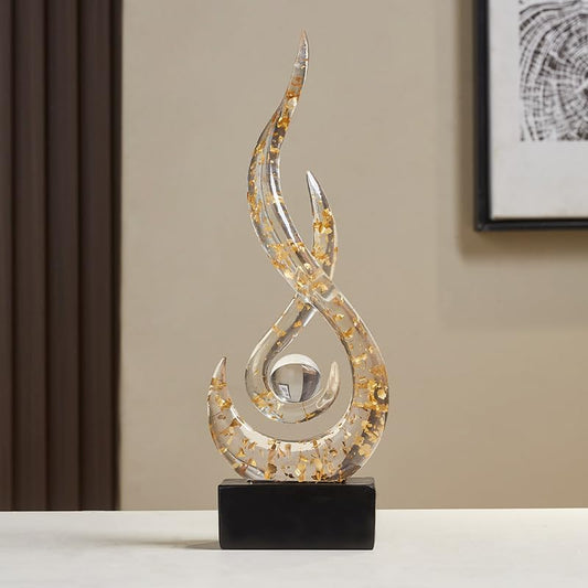 Modern Abstract Art Table Decoration,Resin Flame Statue Modern Centerpiece Ornaments for Living Room Great Gift Idea Home Decor,Collectibles (White+Gold) - color: White+gold