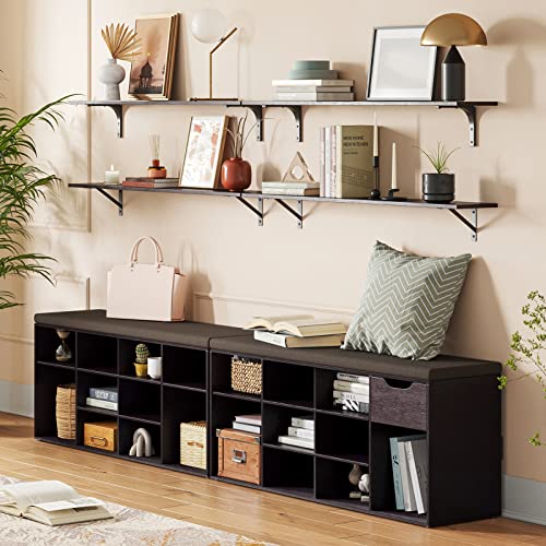 DINZI LVJ Long Wall Shelves, 39.4 Inch Wall Mounted Shelves with Brackets - color: Espresso, size: 39.4 Inch
