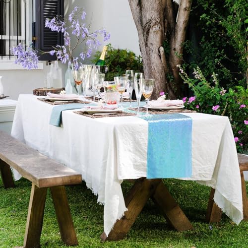 Pufogu 12 x 72 inches Mermaid Blue Sequin Table Runner, 2 Packs - color: Mermaid Blue