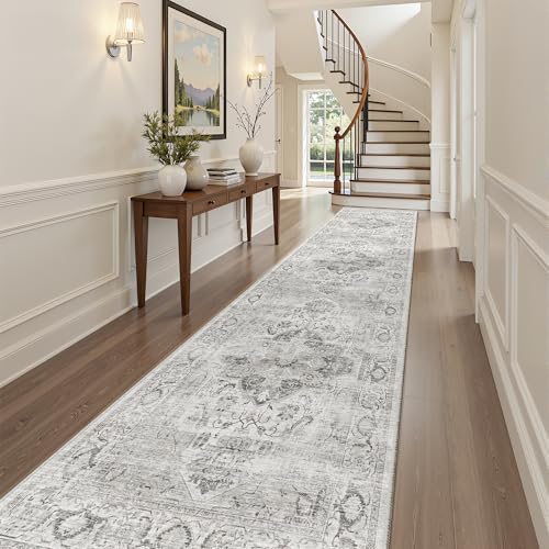 Washable 2.6x10 Runner Rug, Non Slip Hallway Rugs Ivory/Gray - color: Ivory/Gray, size: 2'6"x10'