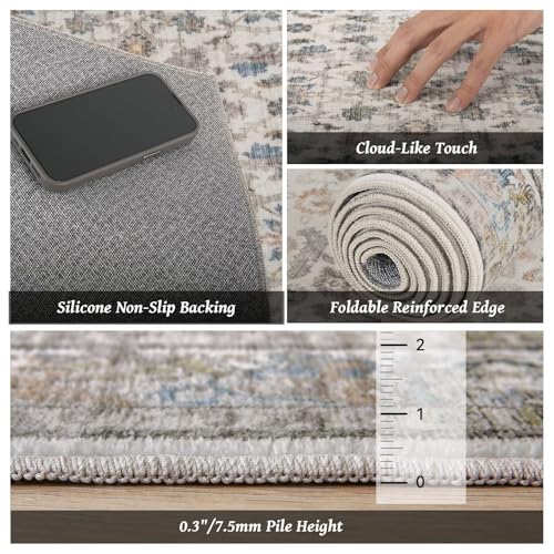 Washable 3x5 Entryway Rug, Non-Slip Door Mat, Cream/Light Blue - color: Cream/Light Blue, size: 3' x 5' (Rectangular)