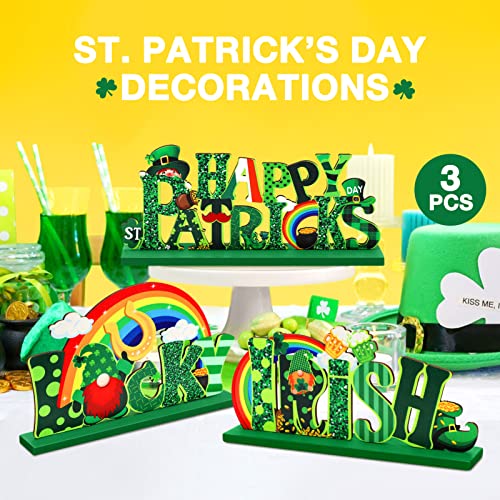 Hommtina 3 Pcs St. Patrick's Day Table Decoration Shamrock Sign Table Centerpiece - style: St patricks day decorations
