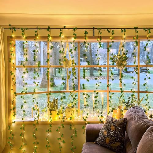 JMEXSUSS Vines with Fairy Lights for Bedroom, 300 LED Ivy Curtain Lights - color: Ivy, size: 9.8ft x 9.8ft - 300 LED