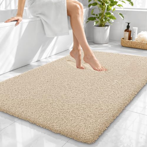 OLANLY Microfiber Large Bathroom Rugs 40x32, Soft Absorbent Bath Mat, Sand - color: Sand, size: 40" X 32"