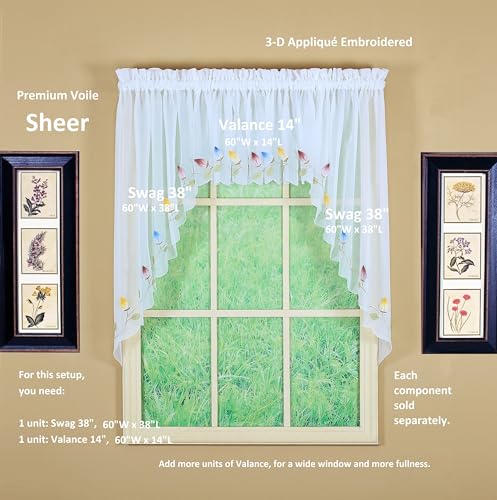 Today's Curtain,Vineyard 3-D Appliqué,Swag 38", White, 60" W x 38" L - color: White, size: 60"W x 38"L (Pack of 1)