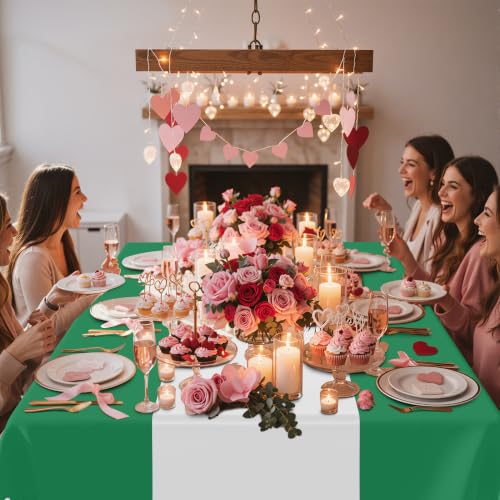 Smiry Disposable Rectangle Plastic 54 x 108 Inch Table Cloth 3 Pack - color: White and Christmas Green