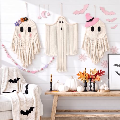 Remagr 3 Pcs Halloween Macrame Bats Wall Decor, Ghost Decor, Classic - style: Classic