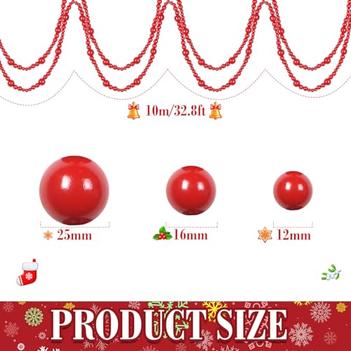 Giegxin 1 Pcs 32.8 ft 4th of July Wooden Bead Garland Patriotic Hanging Garland Farmhouse Beads Decor for Independence Day Mantel Table Party Wall Home Decorations (Red) - color: Red