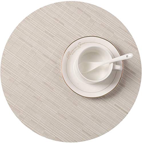SHACOS Small Round Table Placemats Set of 5 Wedge Shaped Place Mat with Centerpiece Round Mat Heat Resistant Table Mats Washable (5, Beige) - color: Beige