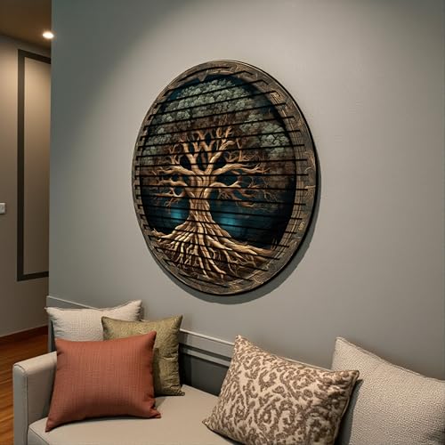 Tree Of Life, Carved Wood Wall Art, 3D Wall Decor, Home Decor, Housewarming Gift, Wall Hangings, Round Wall Art, Wooden Wall Decor,Home Art, Home Decor - color: Resilience, size: 27"L x 27"W
