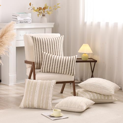 Boho Jacquard Throw Pillow Covers 20x20 Inch Set of 2 Beige Brown - color: Beige+brown, size: 20" x 20" (Pack of 2)