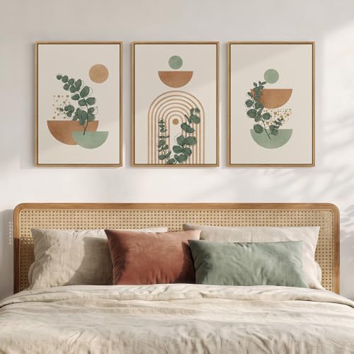 3 Piece Framed Abstract Boho Botanical Wall Art for Living Room, 16x24 Inch - color: Orange and Green, size: 24" H x 16" W x 3Pcs