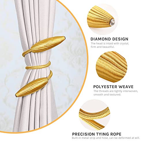 NICEEC 2 Pack DIY Curtain Tiebacks Clips Crystal Decorative Creative Twist Drape Tie Backs European Style Random Modelling Curtain Holdbacks for Home Kitchen Office Window Drapery (Gold) - color: Gold, size: 2 Pack