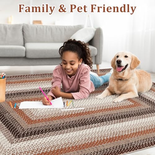 RUGSREAL 2x4 Small Entry Door Mat Washable Farmhouse Living Room Rug - color: Brown/Rust, size: 2' x 4' (Rectangular)