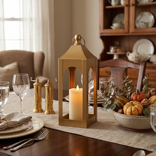 Modern Farmhouse Lantern Decor Metal Decorative Hanging Candle Lanterns - size: Medium-Golden
