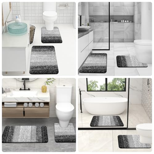 OLANLY Luxury Toilet Rugs U-Shaped 24x20, Soft Absorbent Microfiber Mat - color: Black, size: 24" X 20" Contour Rug
