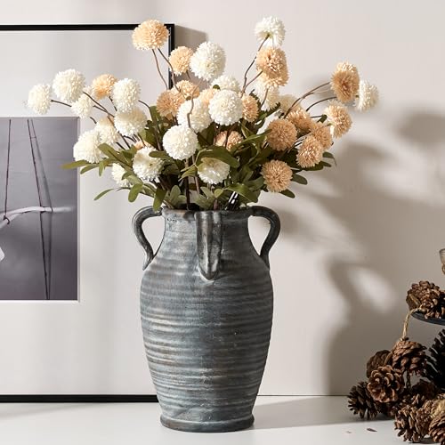 Emotionally Grounded Vase, Vaseking Large Ceramic Rustic Vase with 4 Handles, 10.83 inch Minimalist Decorative Farmhouse Vases for Home Decor, Living Room, Enterway, Table Decoration, Black Bronze - color: 0410-black Bronze