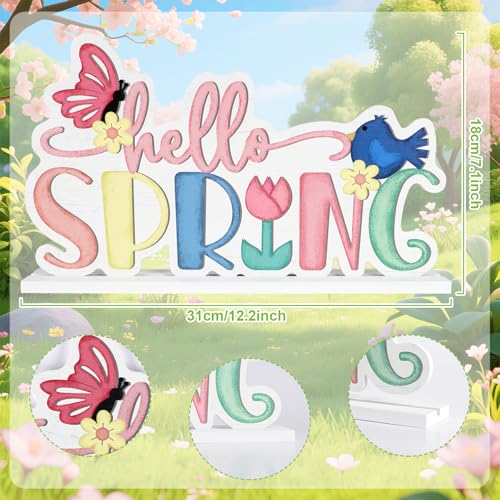 Hello Spring Sign Table Decor, Farmhouse Wooden Spring Decorations for Home, Table Centerpiece Standing Decor for Shelf Tabletop Fireplace Mantel Office Desk (Multicolor) - color: Multicolor
