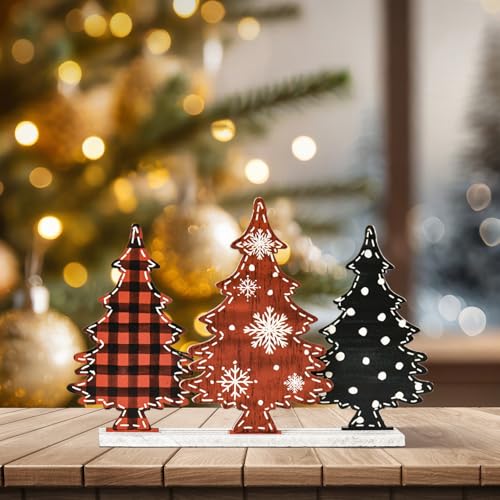 Smile Christmas Indoor Decoratio, Standing Centerpieces, Freely Configurable and Slideable 3Pcs Trees Wooden Signs for Shelf Decor. - style: Retro Tree