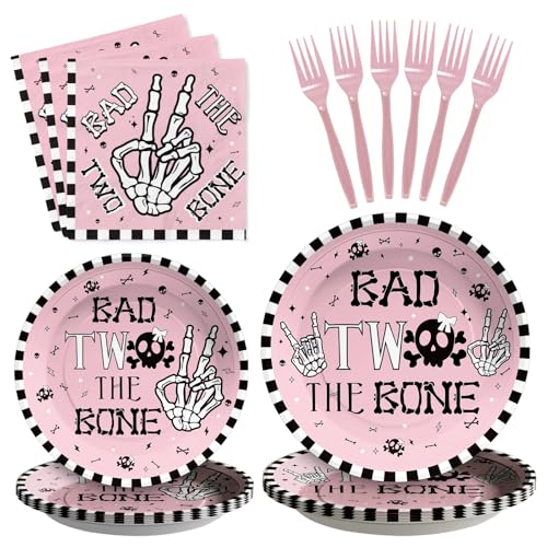 Grencian 96 Pcs Bad Two The Bone Party Decorations for Girls, Serves 24 - style: Pink Bad Two The Bone