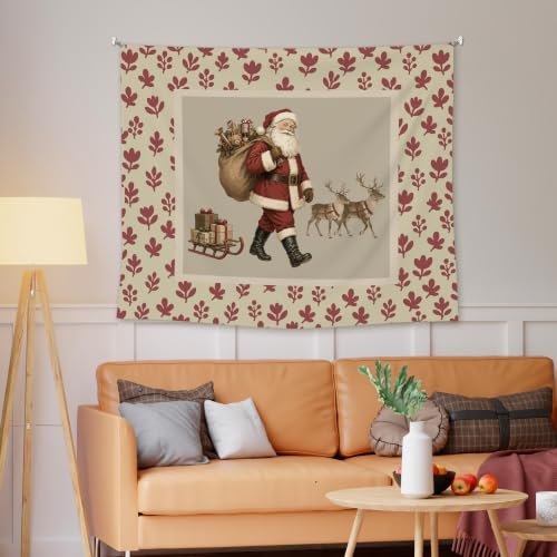 EGBTL Retro Christmas Santa Claus Deer Floral Wall Tapestry, Winter Xmas Tapestry for Home, Neutral Classic Christmas Tapestries Wall Hanging Decor for Bedroom Living Room 50x60 Inches - color: Christmas17