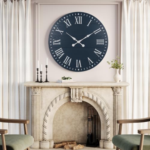 Large Wall Clock with Roman Numeral, 24” Shiplap Farmhouse Clock - color: Blue, size: 24 Inch