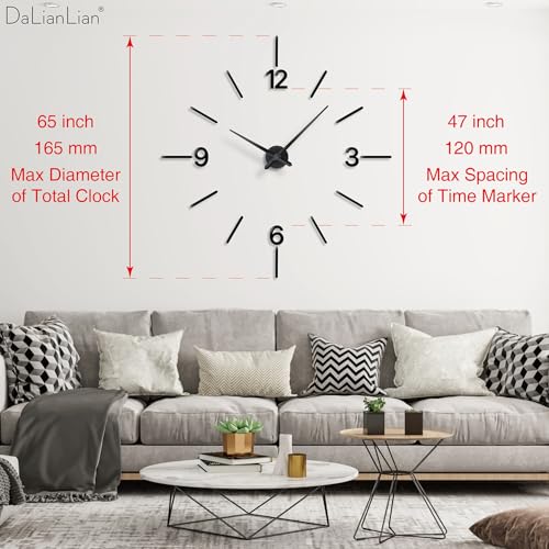 DIY Wall Clock, 3D Mirror Effect, Adjustable up to 65 in, Red - color: Red