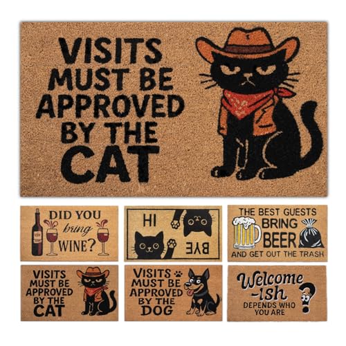 Funny Coir Door Mats Outside and Inside, Cat, 17 x 30 in - color: Cat
