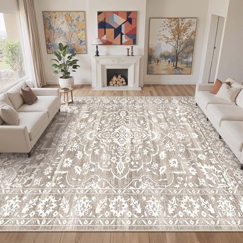 Soalmost Living Room 10x14 Area Rugs, Washable Soft Rug Light Brown - color: Light Brown, size: 10' x 14' (Rectangular)
