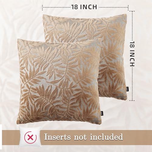 HPUK Leaf Pattern Throw Pillow Covers 18x18 Inch, Cut Velvet, Set of 2 - color: Leaves-brown