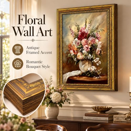 Vintage Gold Framed Canvas Wall Art 9×11 Inch Floral Still Life Picture Poster Rustic Wall Decor for Bedroom Farmhouse Indoor Home Decoration - color: Flowers B, size: 11"L x 9"W