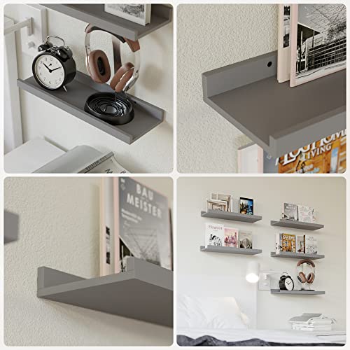 RICHER HOUSE 5-Set Floating Shelves with Lip, Grey Wall Mounted Wood Shelf - color: Grey, size: 16in