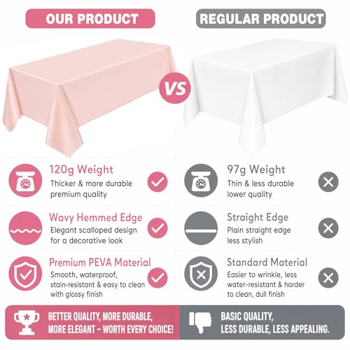 NatNarr 10 Pcs Plastic Light Pink Tablecloths, Scalloped Table Cloths - color: Light Pink, size: 10 Pack