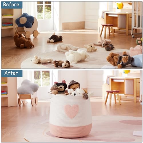 Pink Laundry Basket for Girls Room Baby Nursesry Hamper 60L Large