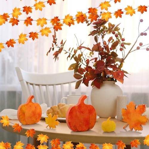 Bencailor 12 Pcs Fall Table Decoration Pumpkin Maple Leaf Tiered Tray Decor - style: Classic
