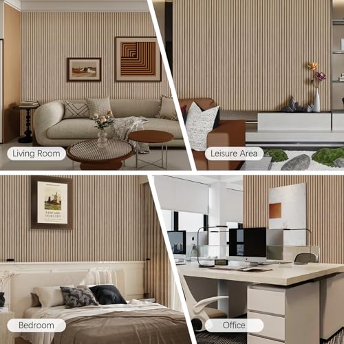 Acoustic Wood Wall Panels, 2 PCS Slat Wall Panels - Walnut Veneer Soundproof Panels for Home & Office, 94.5" Extra-Long Easy Peel & Stick Panels for Walls (11.8"W x 94.5"L) - color: Walnut-2 Packs