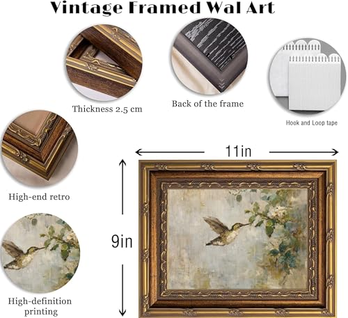 Kouserlin Vintage Hummingbird Framed Wall Art Bird Wall Decor 12×16 In - color: 【Hummingbird】, size: 16''L×12''W