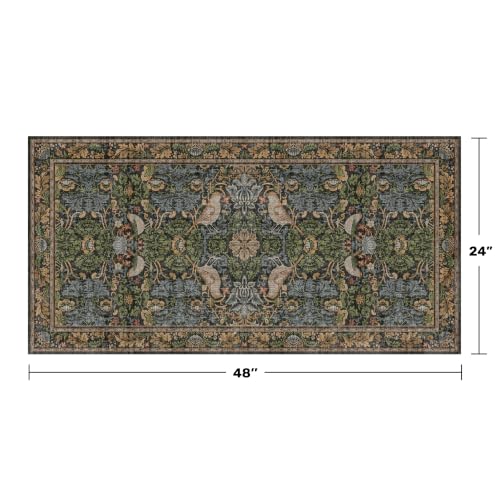 Washable Dark Vintage Floral Rugs for Entryway - Small 2x4 Runner Rug for Kitchen Bathroom Door Mat Indoor Entrance with Bird & Botanical Pattern, Brown Earthy Tones, Non Slip Low Pile - color: Dark Green / Brown, size: 2' x 4' (Rectangular)
