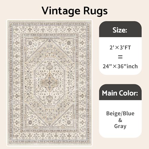 2x3 Washable Entryway Area Rug - Non-Slip Boho Throw Rugs Beige Gray - color: Beige/Gray, size: 2' x 3' (Rectangular)
