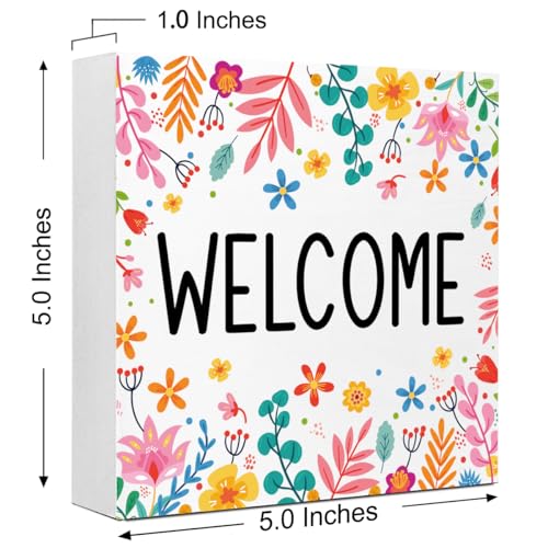 Welcome Sign Spring Wooden Box Sign, Welcome Spring Decorations for Home Office Bathroom Kitchen Rustic Wood Block Signs for Desk Shelf Table Decor - color: Welcome2
