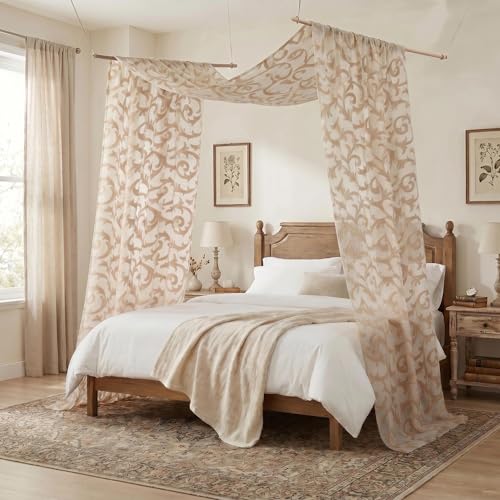 NAPEARL Beige Window Scarf Valance, European Style Jacquard Decorative Sheer Curtain Scarf for Wedding Arch, Tan Sheer Bed Canopy Curtain, Headboard, Gazebo, 1 Panel Wedding Farmhouse French Country - color: Beige, size: 54"W x 216"L (Pack of 1)