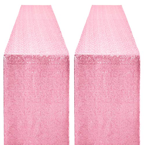 Pufogu 12 x 72 inches Pink Sequin Table Runner, 2 Packs - color: Pink