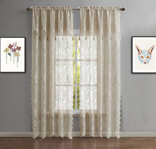 Warm Home Designs Brown Lace Curtain Panels with Valances. L Linen 84 - color: Brown Linen, size: 54"W x 84"L (Pack of 2)
