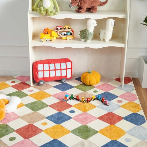 jinchan 2x5 Runner Rug Colorful Checkered Hallway Washable Kids Rug Playful - color: Diamond Circus, size: 2' x 5' (Rectangular)