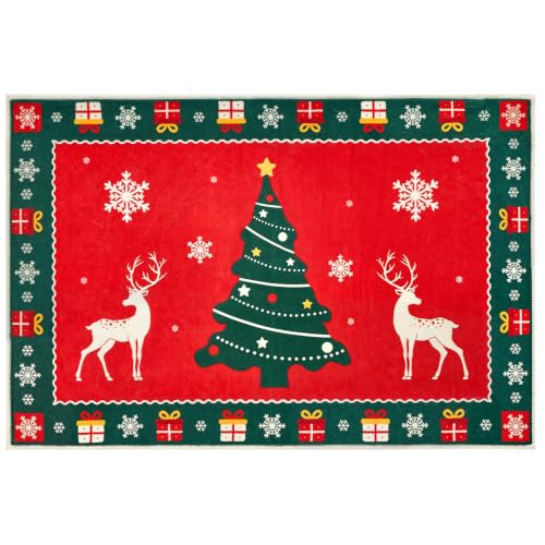 HOOBRO 2 x 3 Area Rugs Washable, Low Pile Soft Rug, Non-Slip Backing - color: Red + Green, size: 2' x 3' (Rectangular)