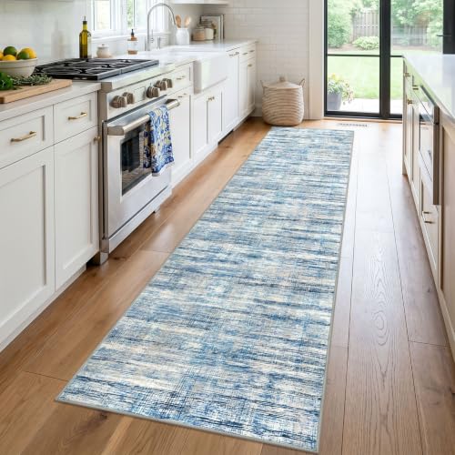 KOZYFLY Modern Washable Rug Runner 2.6x12 Hallway Runner Rug Blue Beige - color: Blue Beige, size: 2'8" x 12' (Runner)