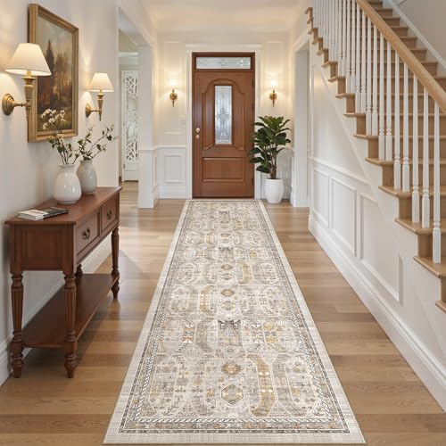 befbee 2'6"x10' Runner Rug for Hallway Washable Non Slip Kitchen Rug Brown - color: Brown/Gold, size: 2'6" x 10' (Runner)