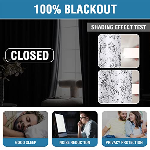 H.VERSAILTEX 100% Blackout Curtains for Living Room Camellia Floral Blackout Curtains 63 Inches Long Light Blocking Window Treatment Curtains with Black Liner Grommet Thermal Drapes, 2 Panels, Black - color: Camellia-black, size: 52"W x 63"L (Pack of 2)